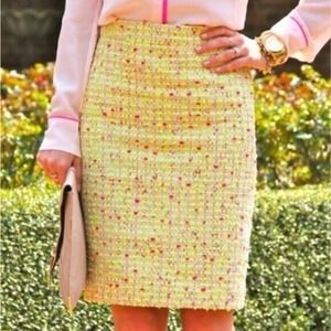 J Crew Pencil Skirt No. 2 Tweed Straight Lined Knee Length Neon Yellow P…